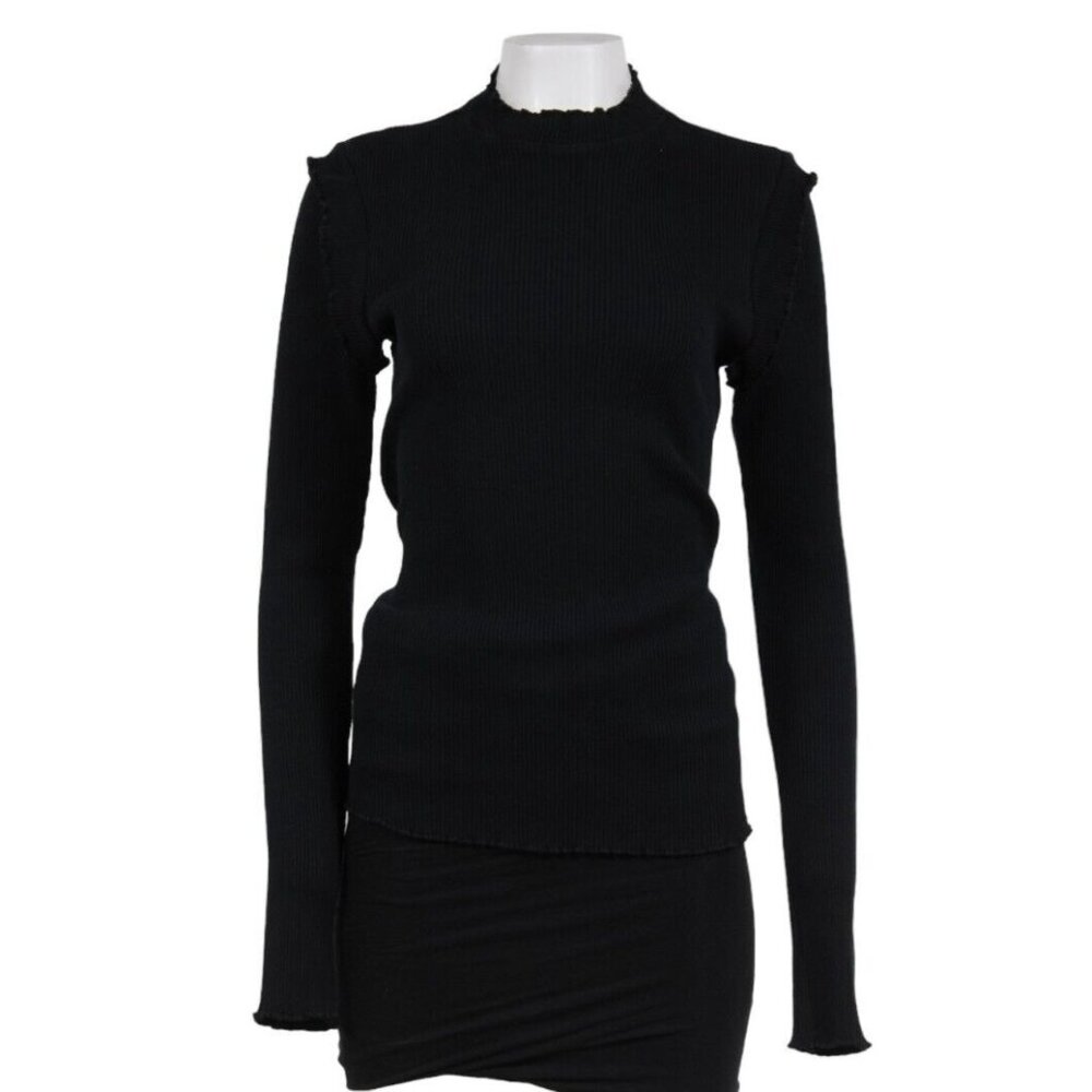Current/Elliott Womens Ribbed Sweater Medium Navy Black Cotton Long Sleeve
